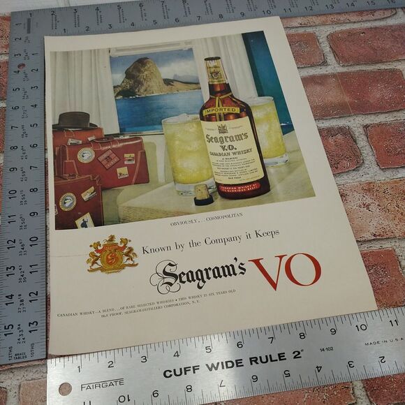 1950 Seagrams VO Whisky Vtg Magazine Print Ad Travel Stickers Cruise Scene - Picture 4 of 11